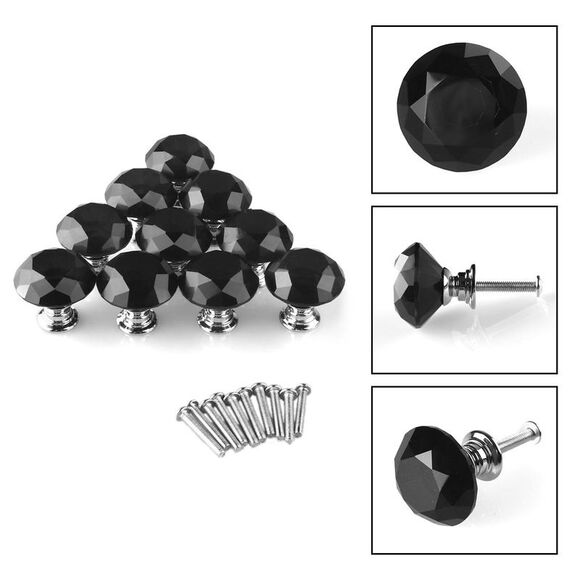 Diamond Shape 1.18" Cabinet Drawer Knob Pull Handle with Screw 10pcs Black - Picture 3 of 6